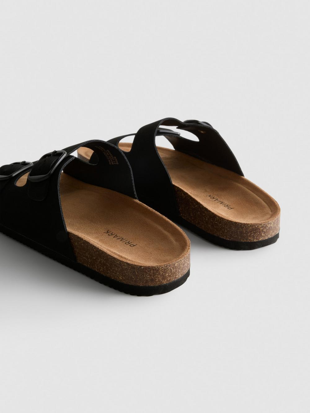 Double Buckle-Strap Mule Sandals - Black
