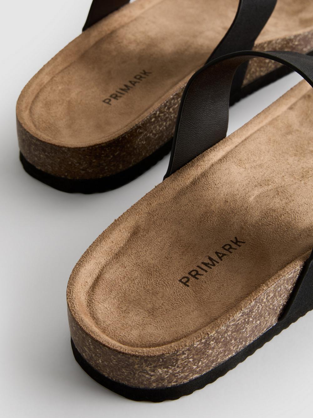 T-Bar Buckle Toe Post Sandals - Black