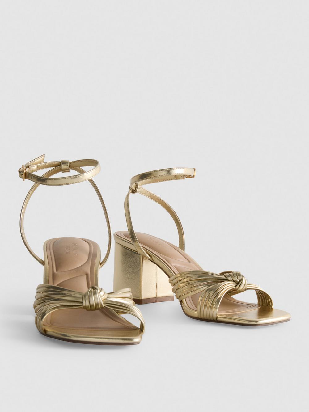 Twist Detail Heeled Sandals - Gold