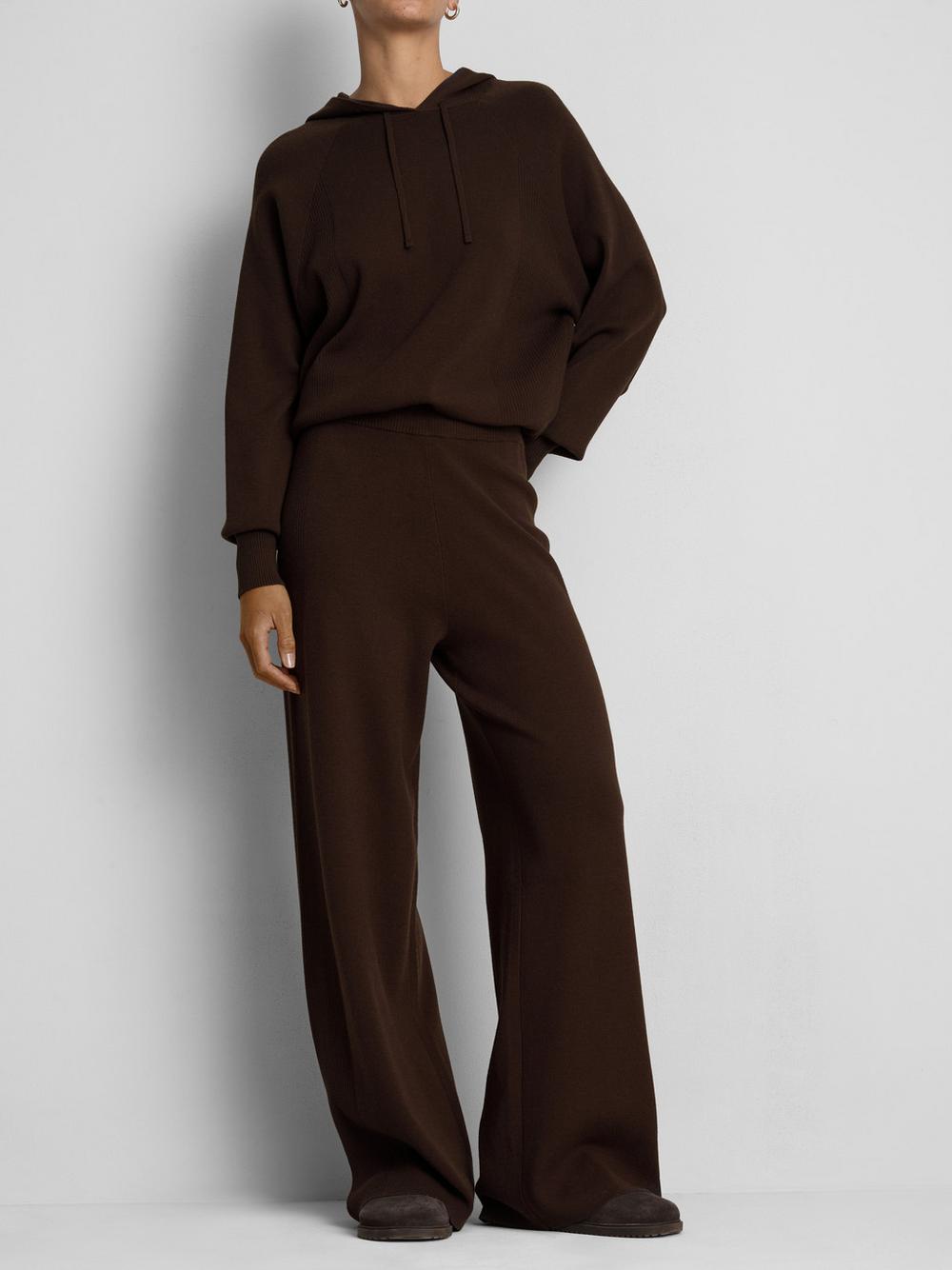 Knitted Wide Leg Pants - Chocolate