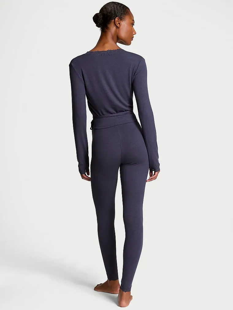Ribbed Modal & Lace Wrap Top Leggings Set
