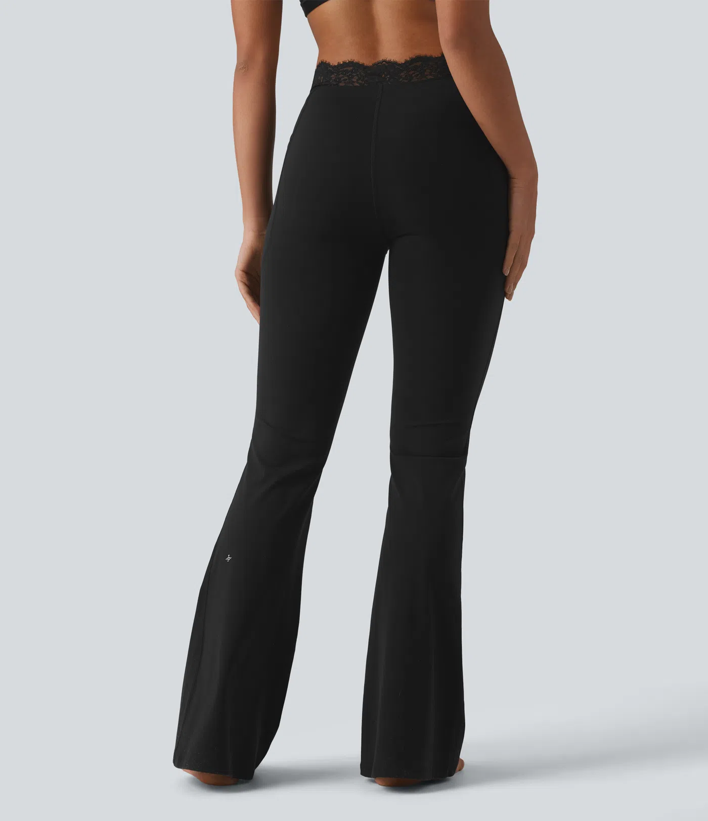 Halara UltraSculpt™ V-Shaped High Waisted Contrast Lace Yoga Flare Leggings with Pockets - Black - 4