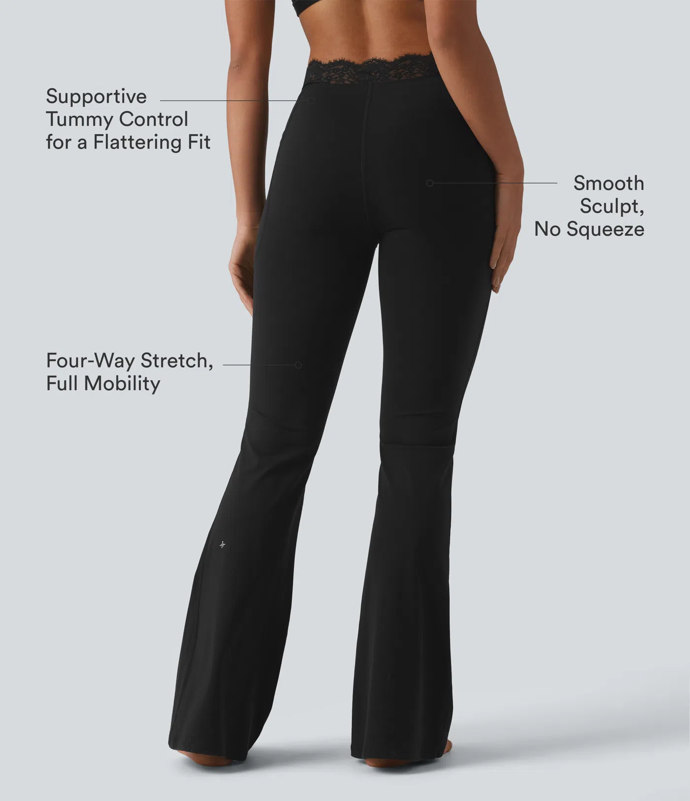 Halara UltraSculpt™ V-Shaped High Waisted Contrast Lace Yoga Flare Leggings with Pockets - Black - 2