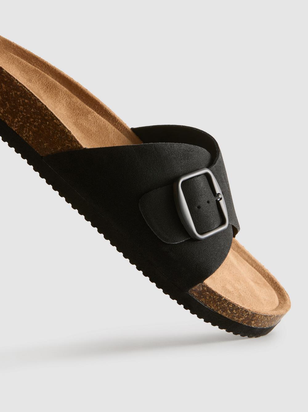 Buckle Strap Mule Sandals - Black