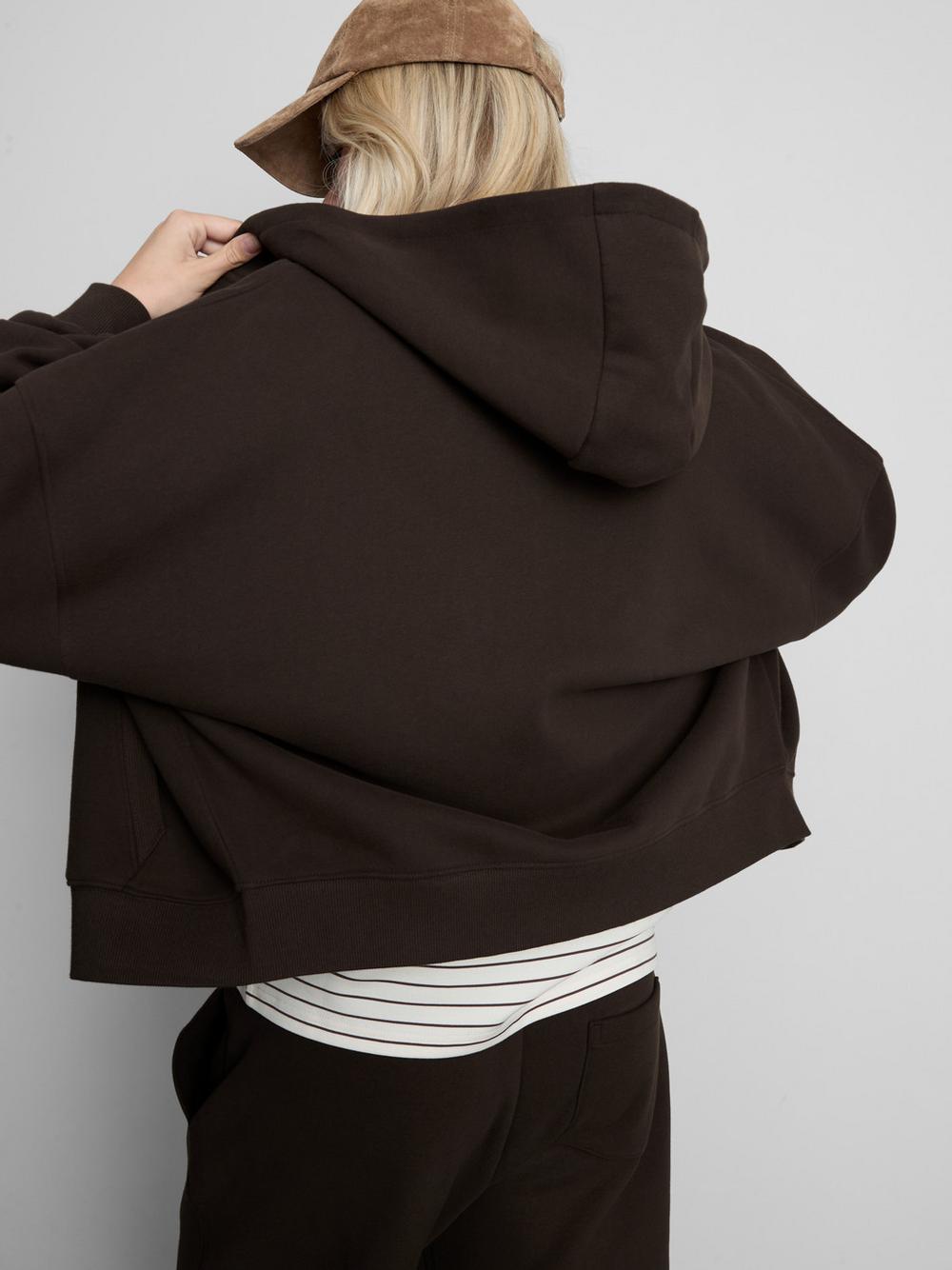 Cotton Rich Zip Through Hoodie - Chocolate