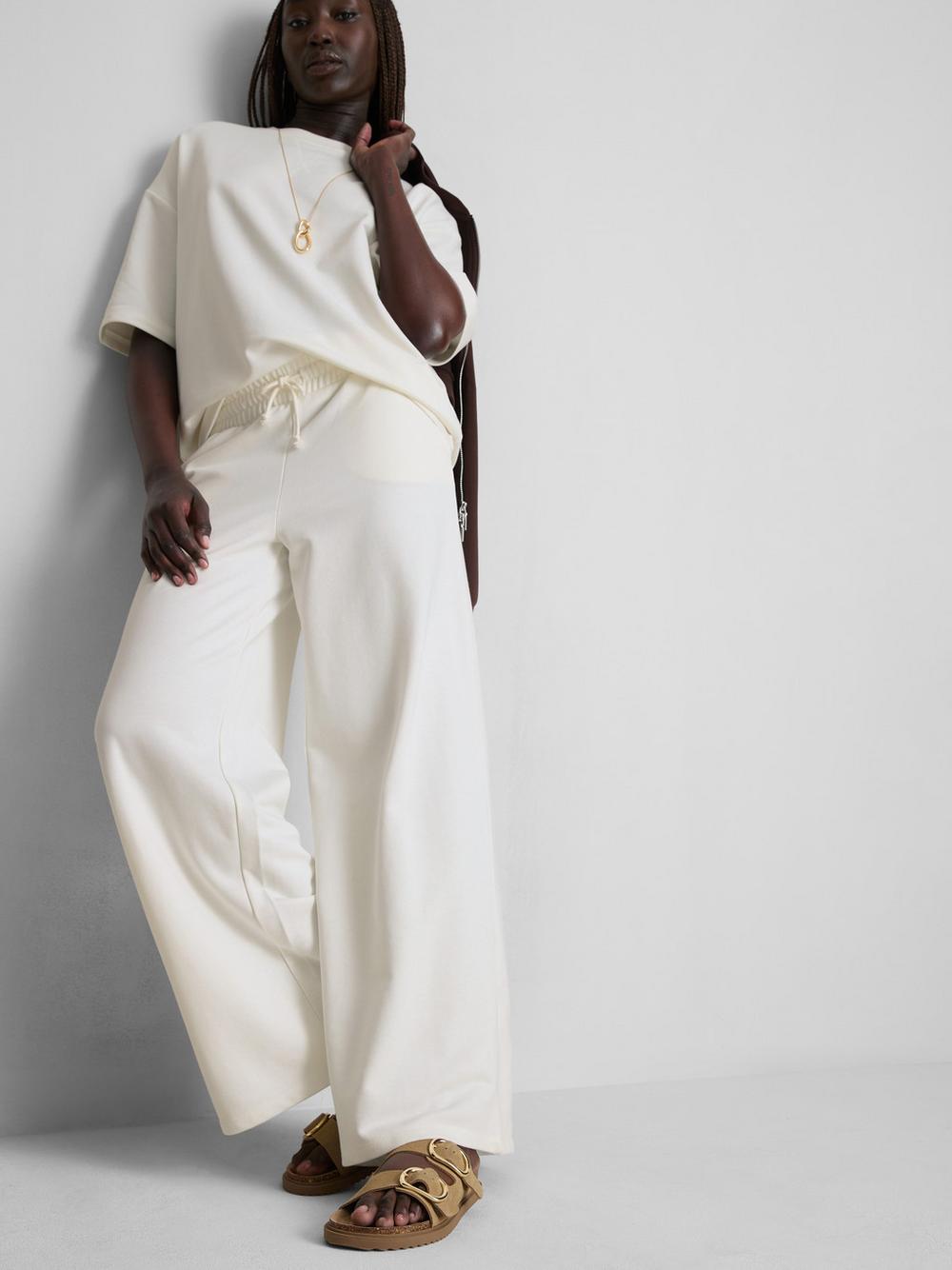 Cotton Rich Wide Leg Sweatpants - Ivory