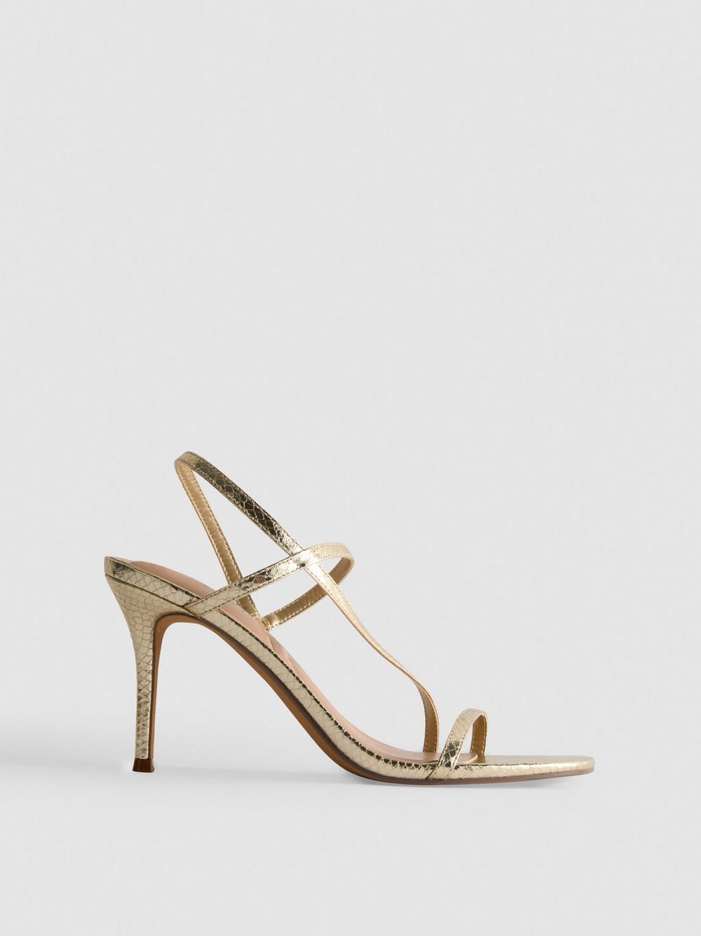 Barely There Heeled Sandals - Gold