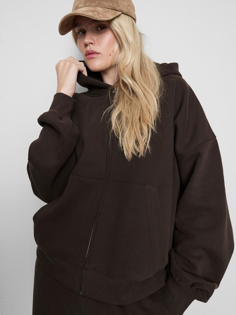 Cotton Rich Zip Through Hoodie - Chocolate
