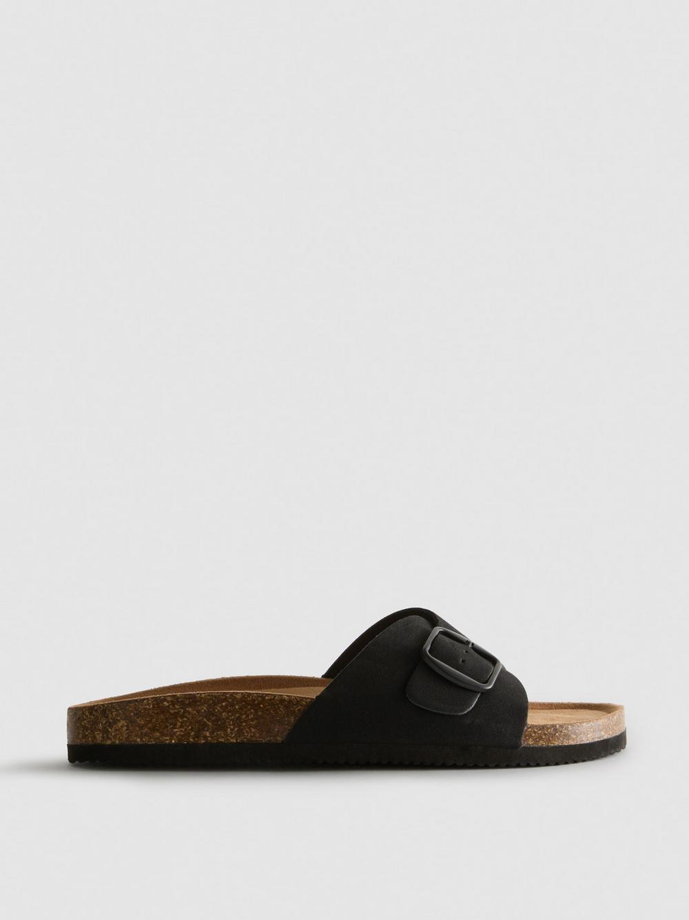 Buckle Strap Mule Sandals - Black