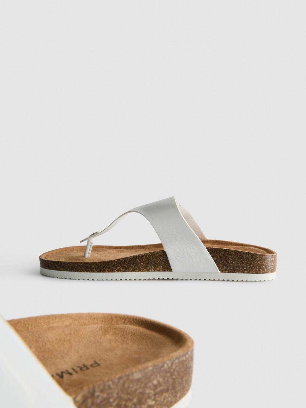 T-Bar Buckle Toe Post Sandals - White