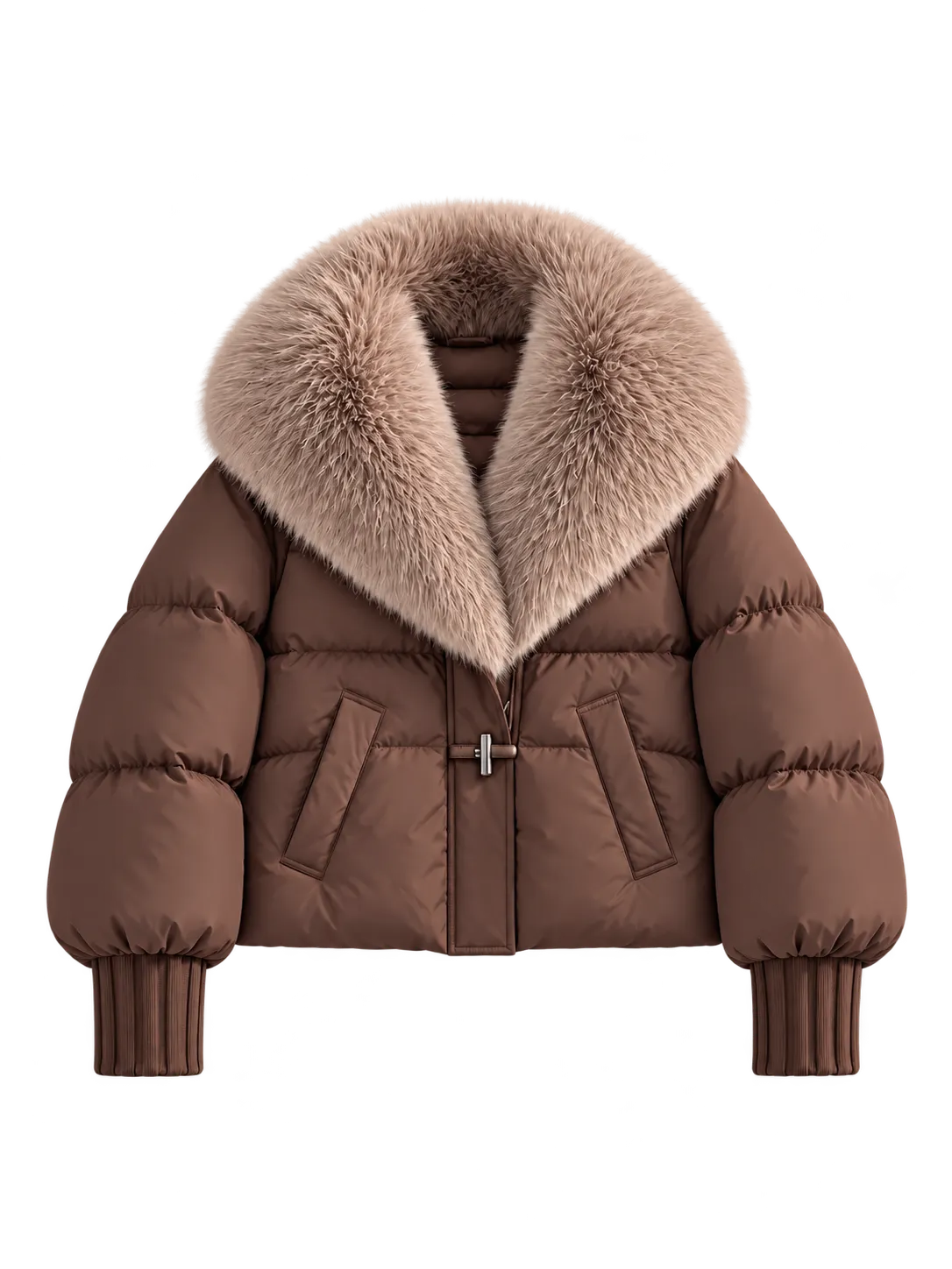 Plush-Collar Cropped Puffer Jacket