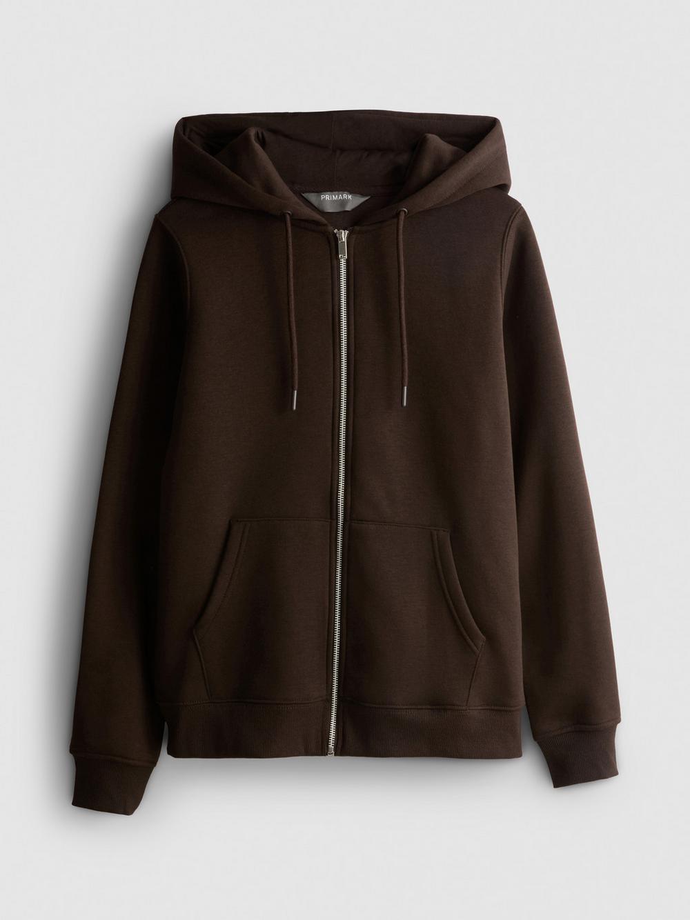Essential Cotton Blend Zip Through Hoodie - Chocolate