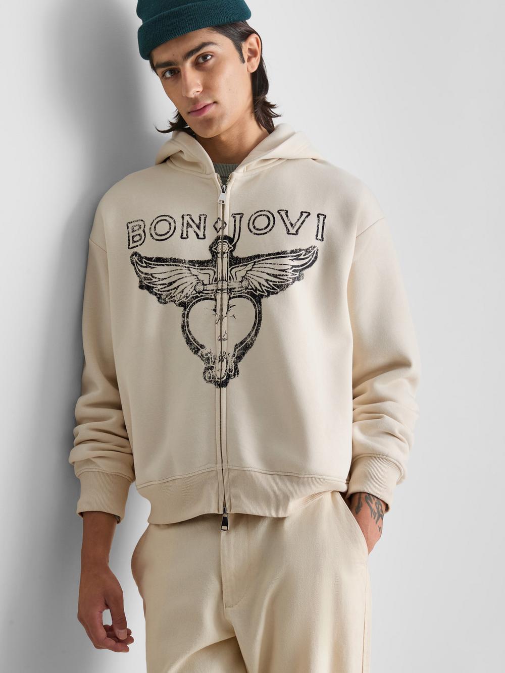 Bon Jovi Zip-Up Hoodie - Ivory