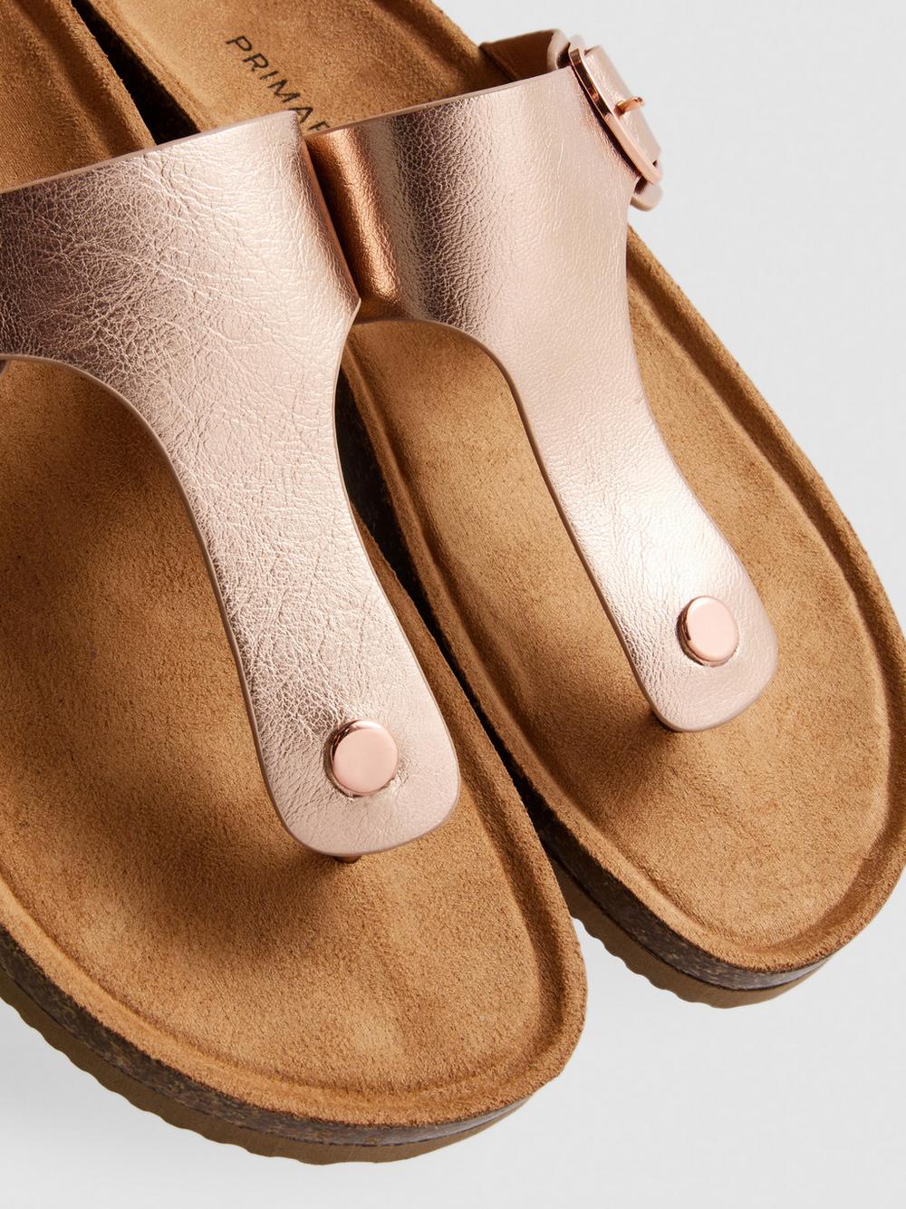 T-Bar Buckle Toe Post Sandals - Bronze
