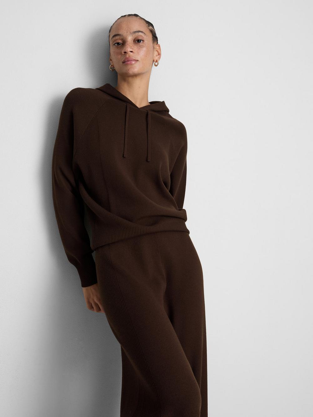 Relaxed Knitted Hoodie - Chocolate