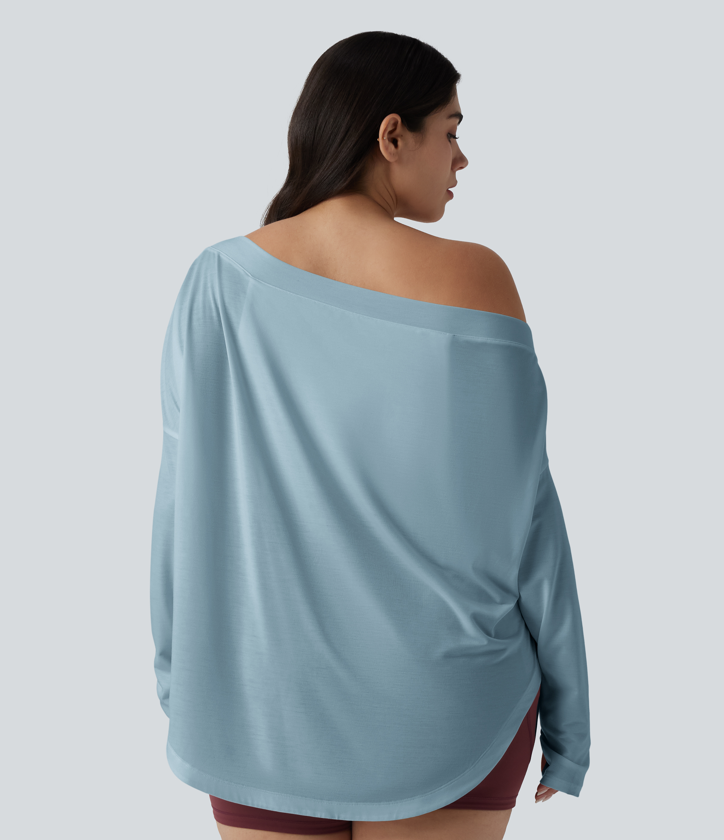 One Shoulder Long Sleeve Thumb Hole Curved Hem High Low Quick Dry Yoga Sports Top-Built-in Bra - Angel Falls