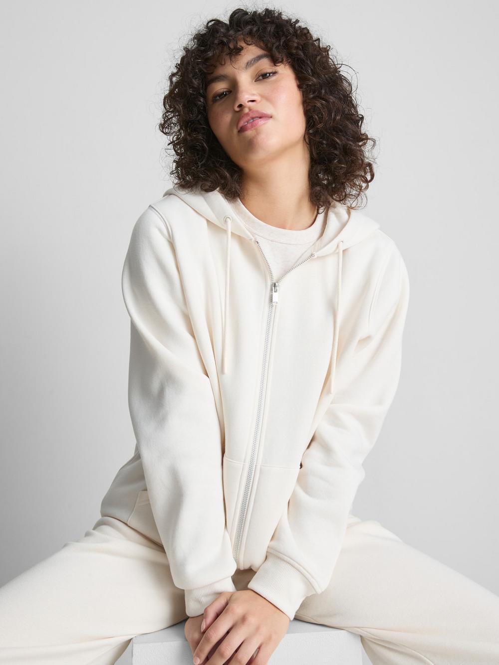 Essential Cotton Blend Zip Through Hoodie - Ivory