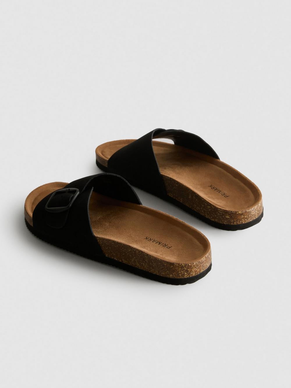 Buckle Strap Mule Sandals - Black