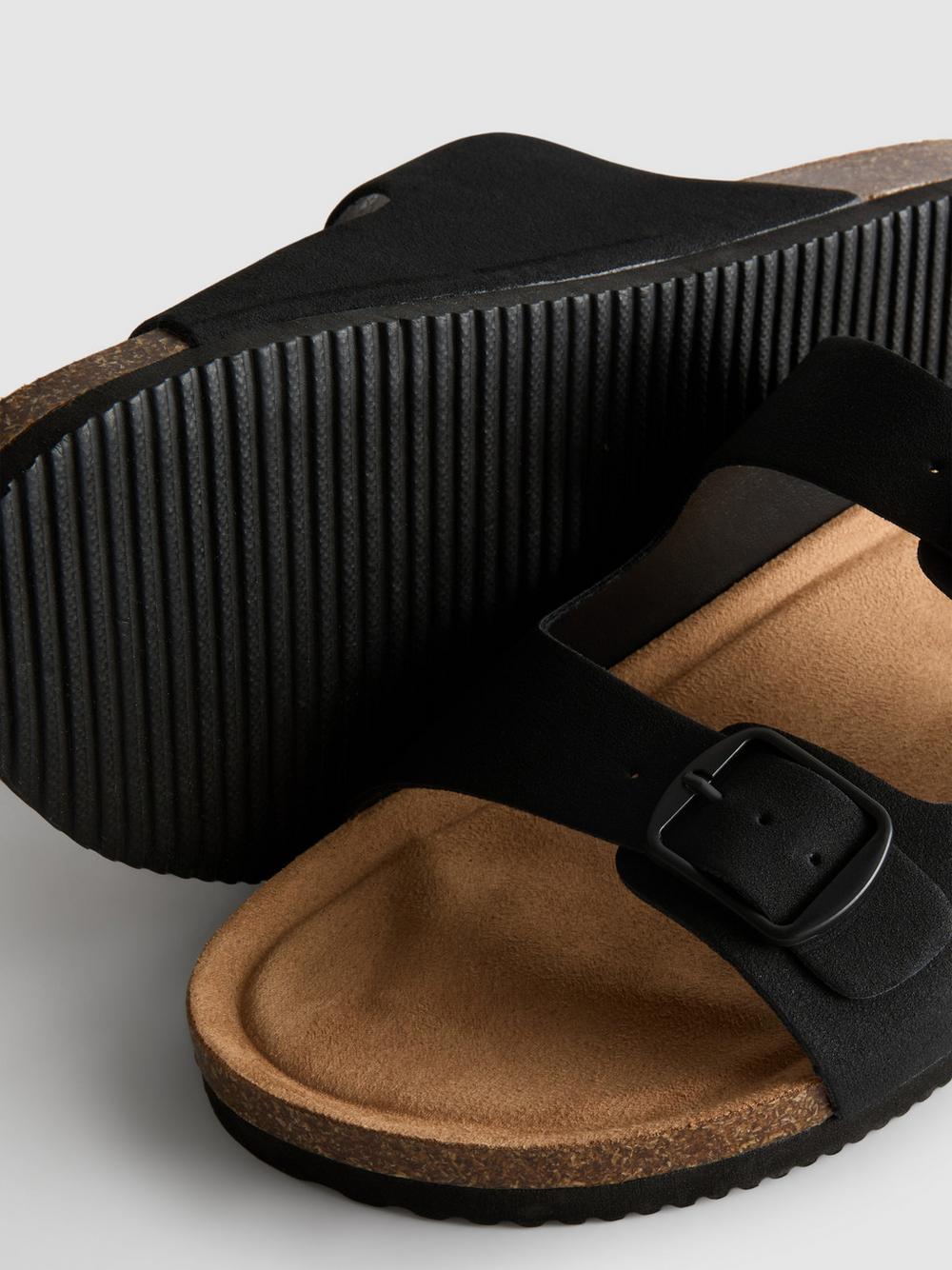 Double Buckle-Strap Mule Sandals - Black