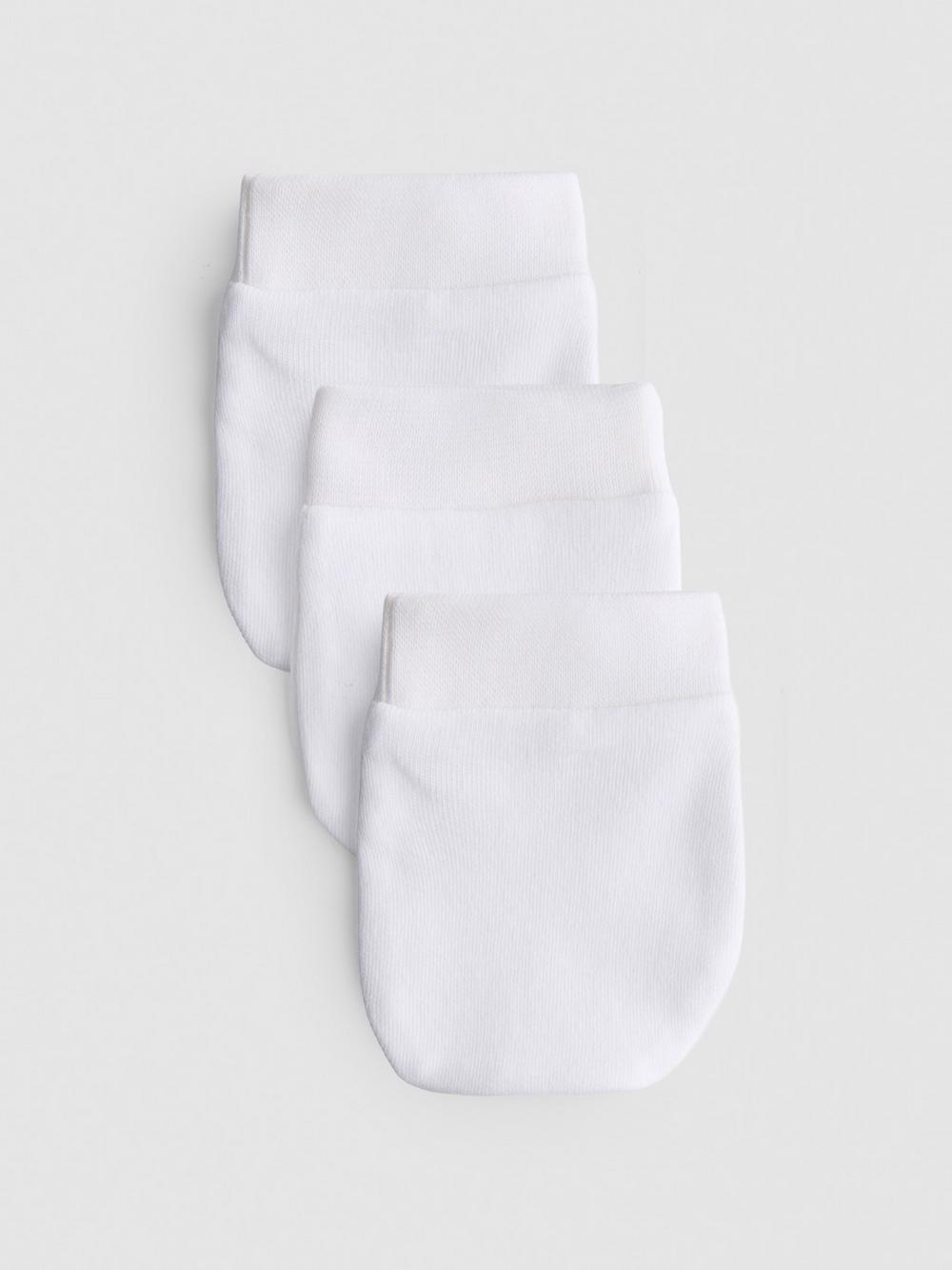 3pk Baby Scratch Mitts - White
