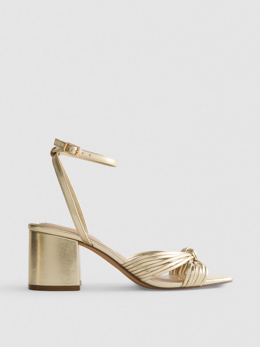 Twist Detail Heeled Sandals - Gold
