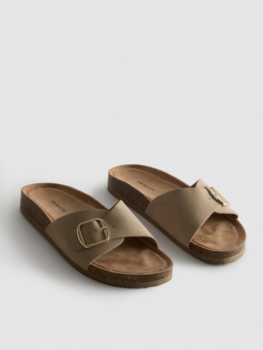 Buckle Strap Mule Sandals - Taupe