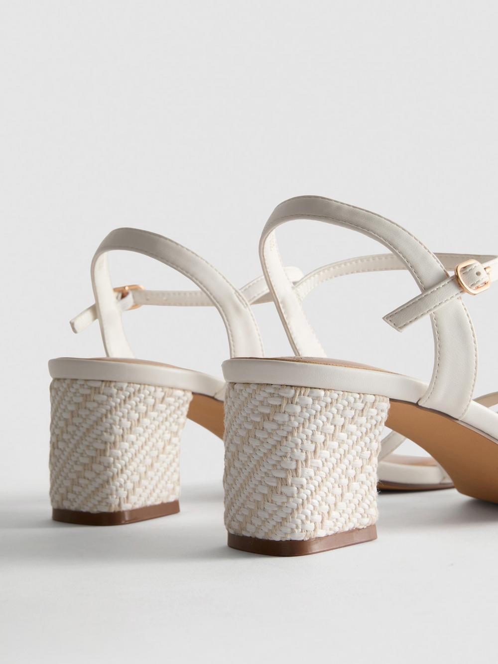 Strappy Woven Block Heel Sandals - White
