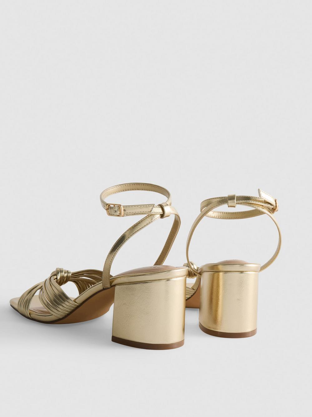 Twist Detail Heeled Sandals - Gold