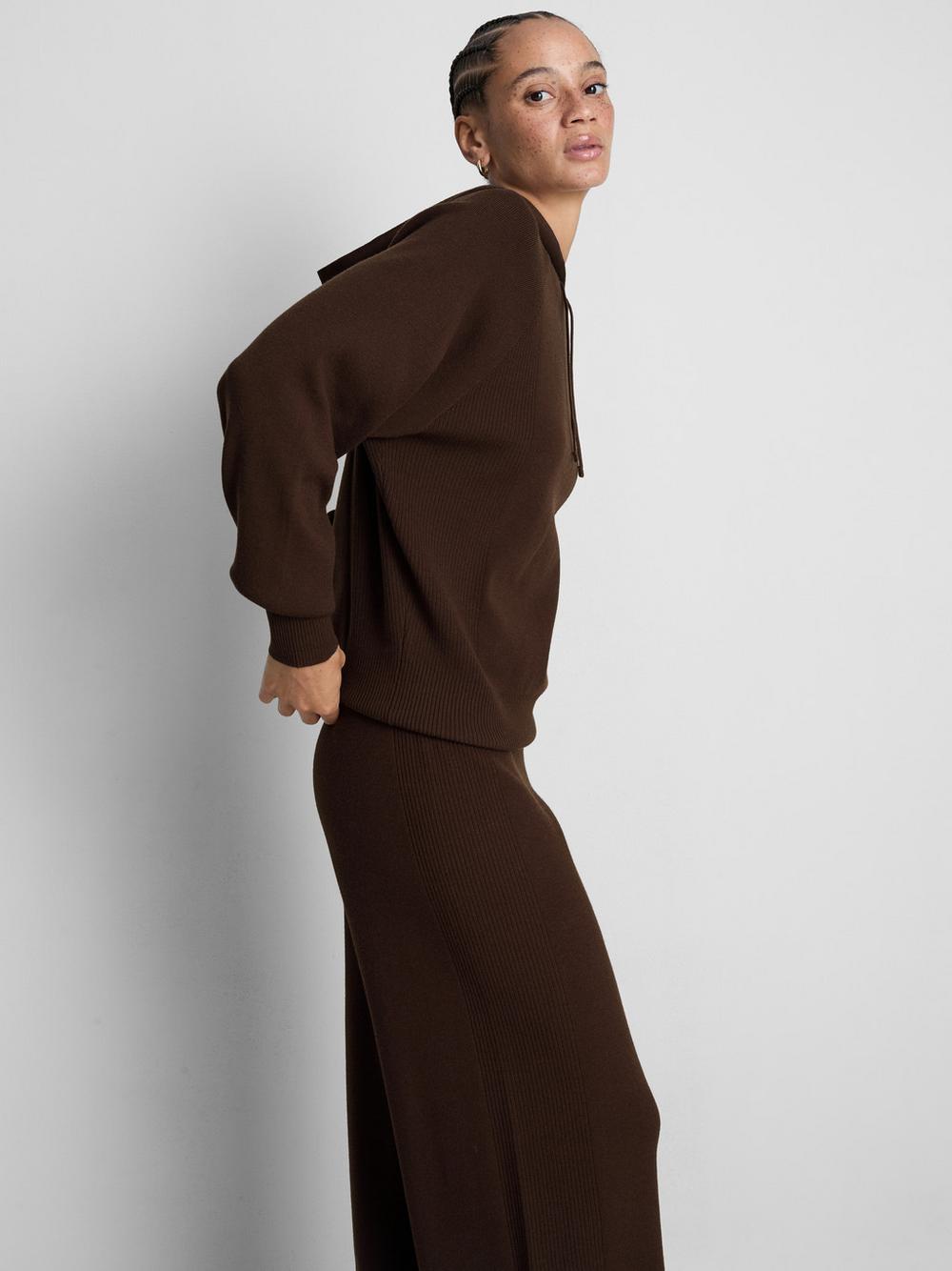 Relaxed Knitted Hoodie - Chocolate