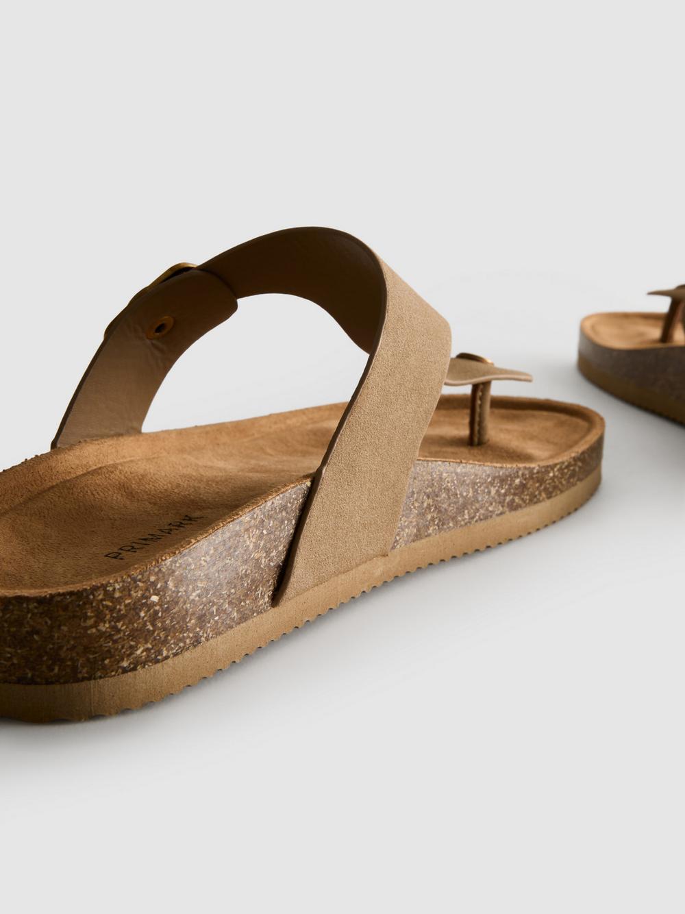 T-Bar Buckle Toe Post Sandals - Taupe