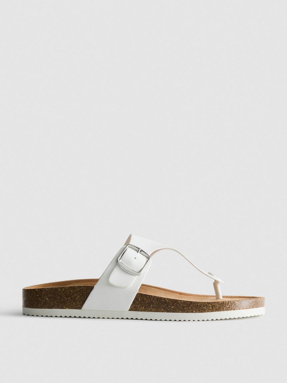 T-Bar Buckle Toe Post Sandals - White