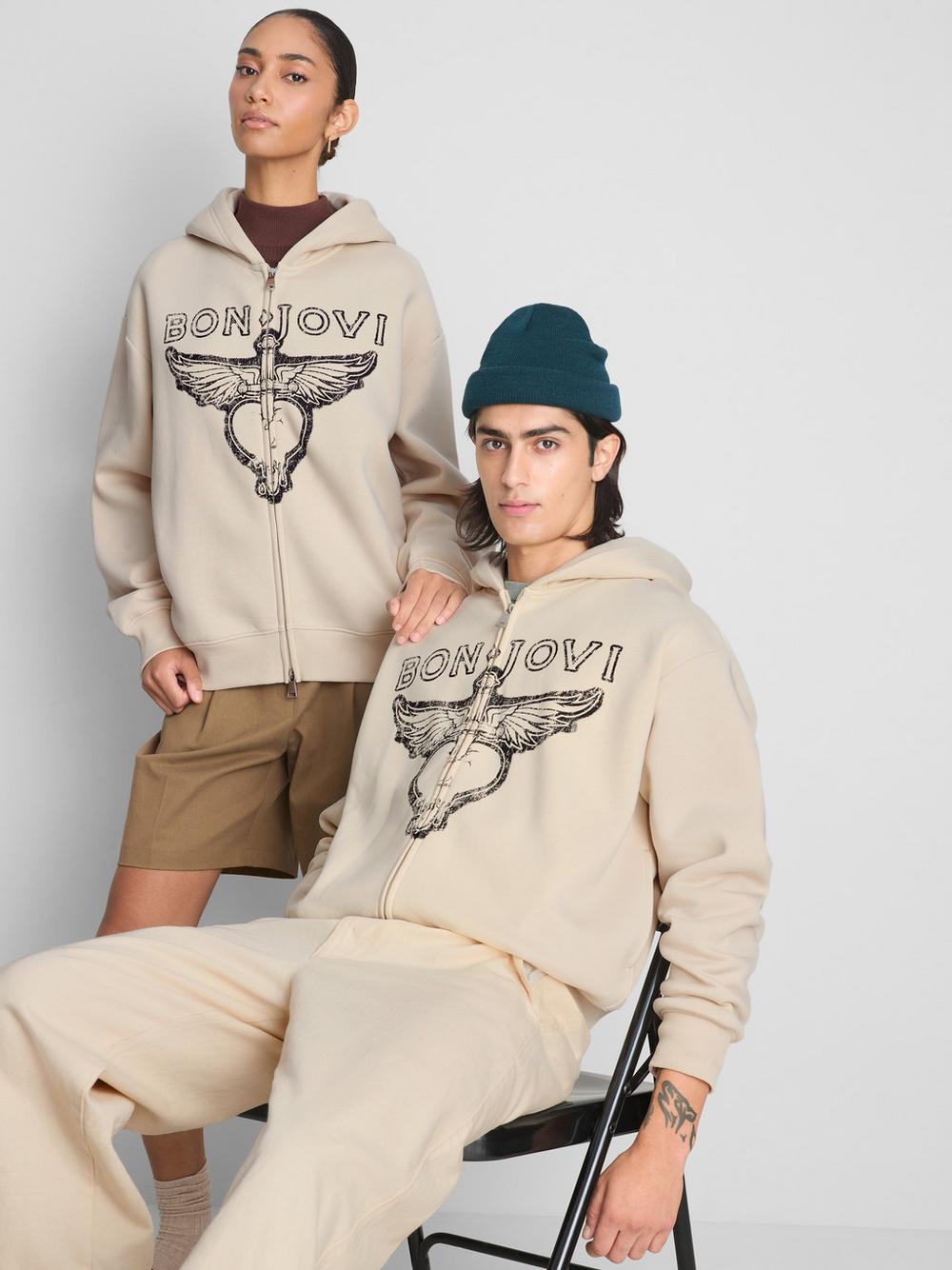 Bon Jovi Zip-Up Hoodie - Ivory