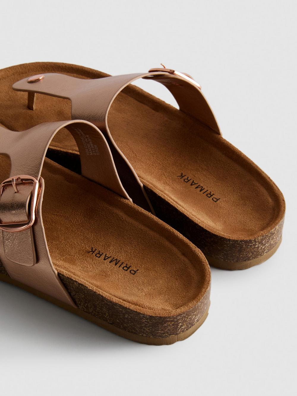 T-Bar Buckle Toe Post Sandals - Bronze