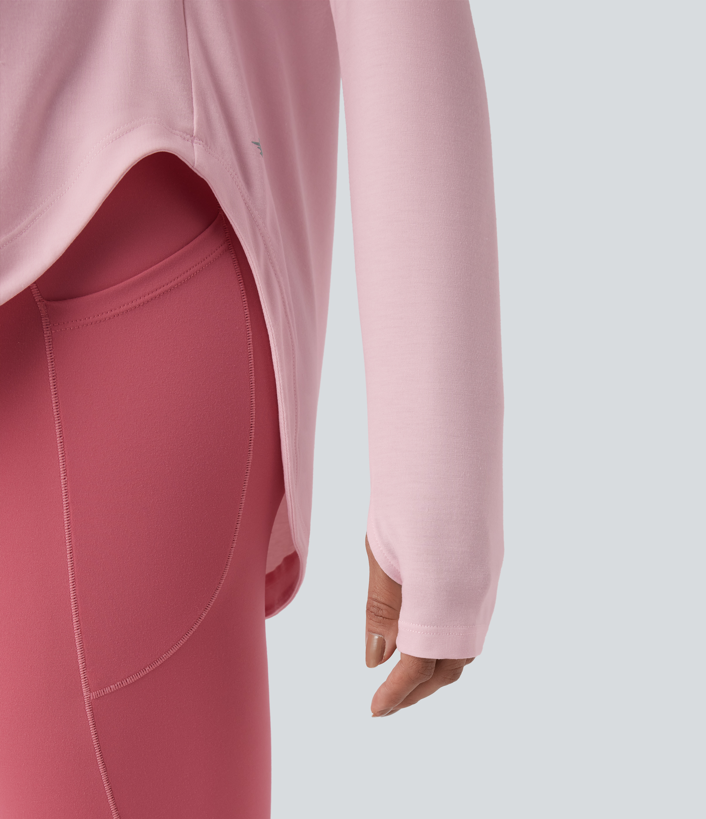 One Shoulder Long Sleeve Thumb Hole Curved Hem High Low Quick Dry Yoga Sports Top-Built-in Bra - Pale Lilac