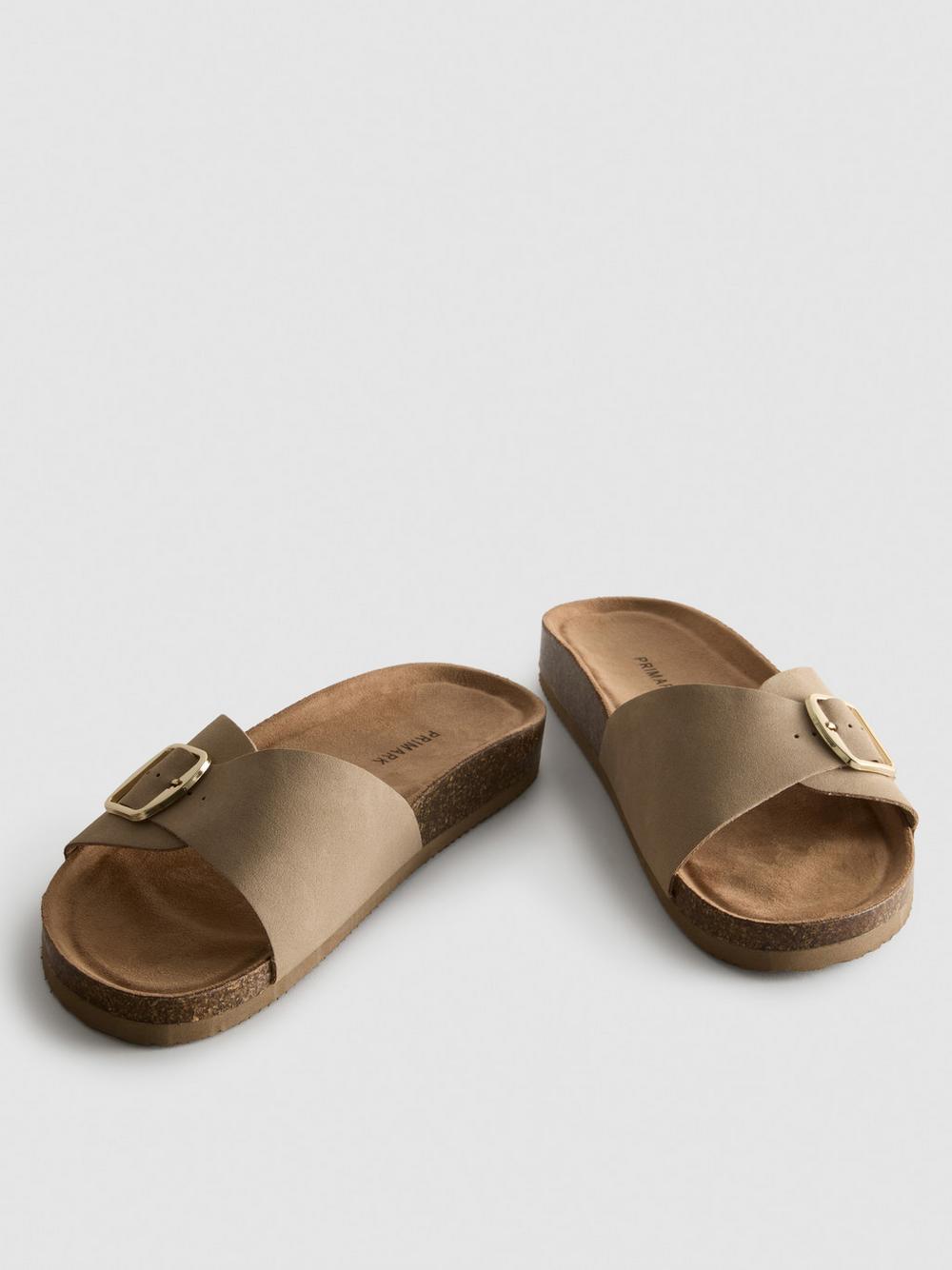 Buckle Strap Mule Sandals - Taupe