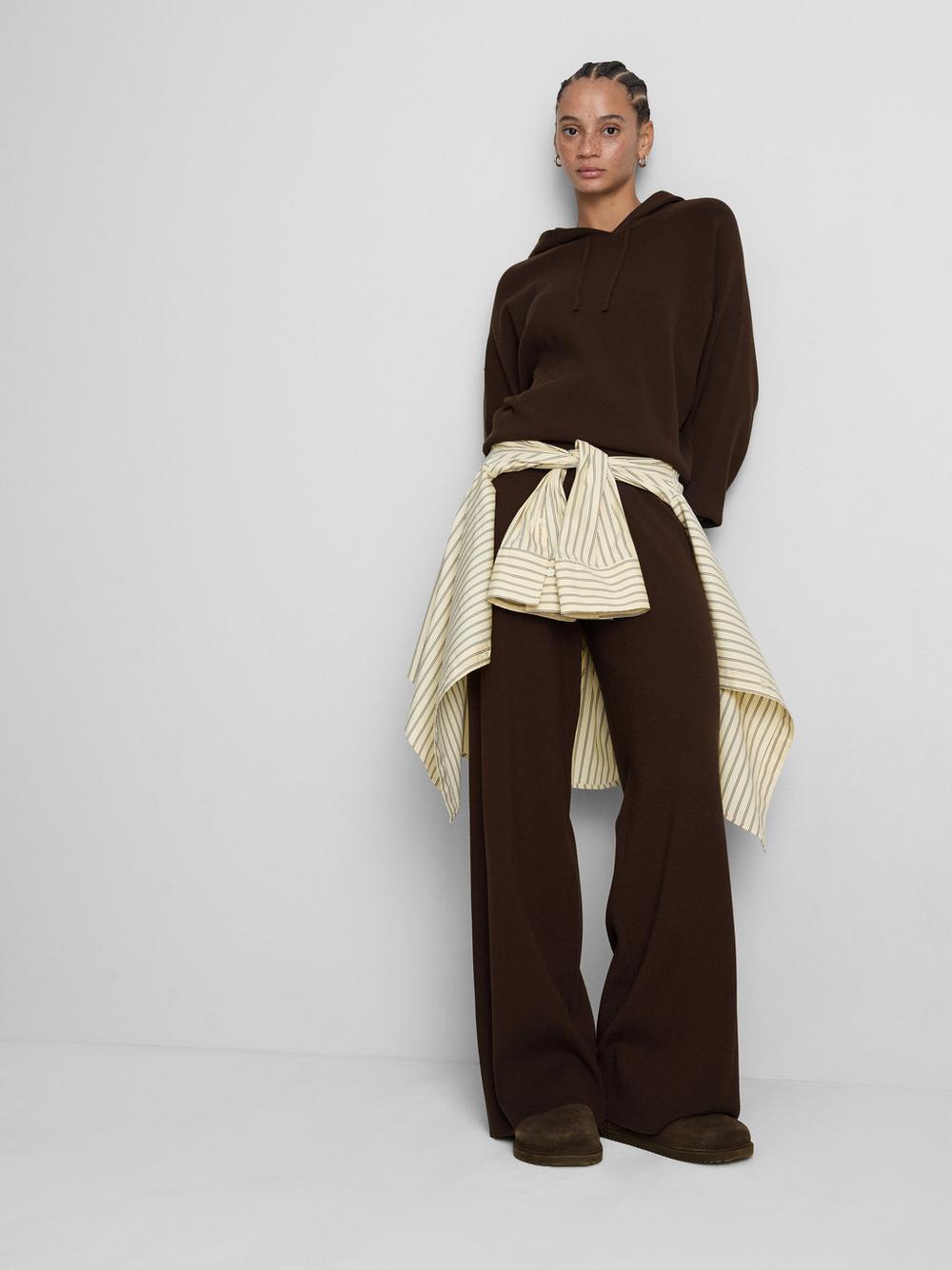 Relaxed Knitted Hoodie - Chocolate