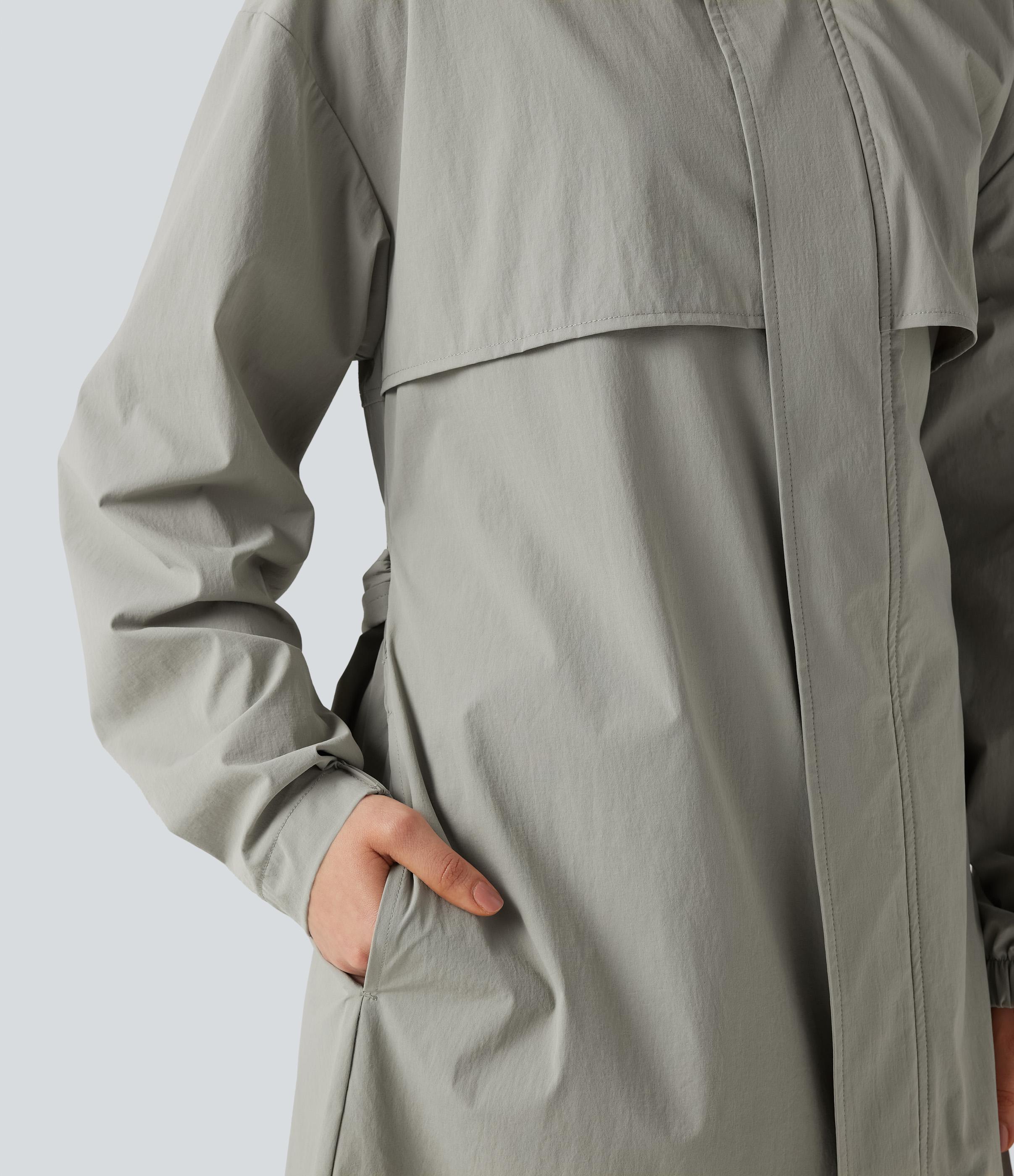 Water Repellent Hooded Belted Casual Trench Jacket with Pockets