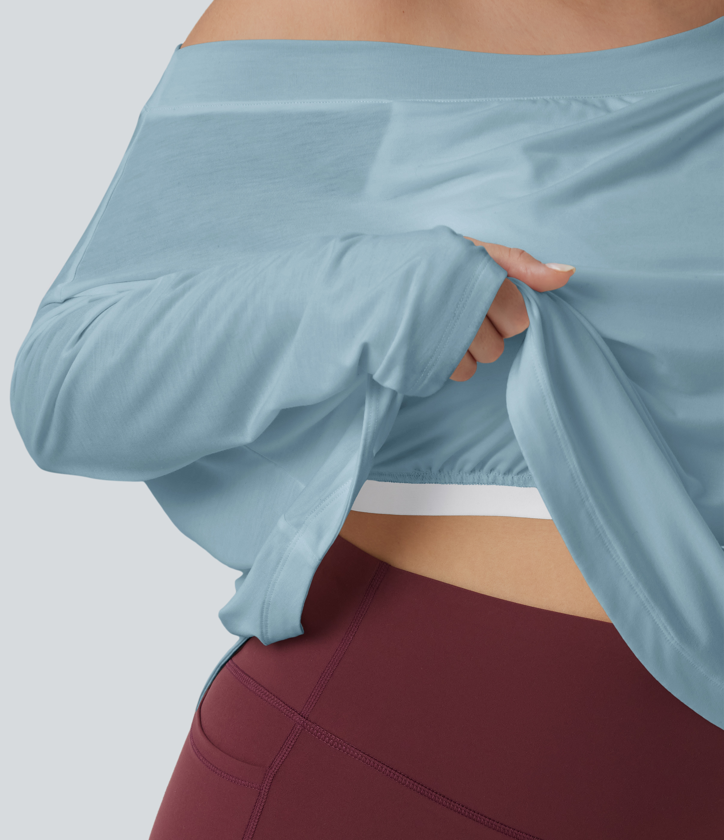 One Shoulder Long Sleeve Thumb Hole Curved Hem High Low Quick Dry Yoga Sports Top-Built-in Bra - Angel Falls