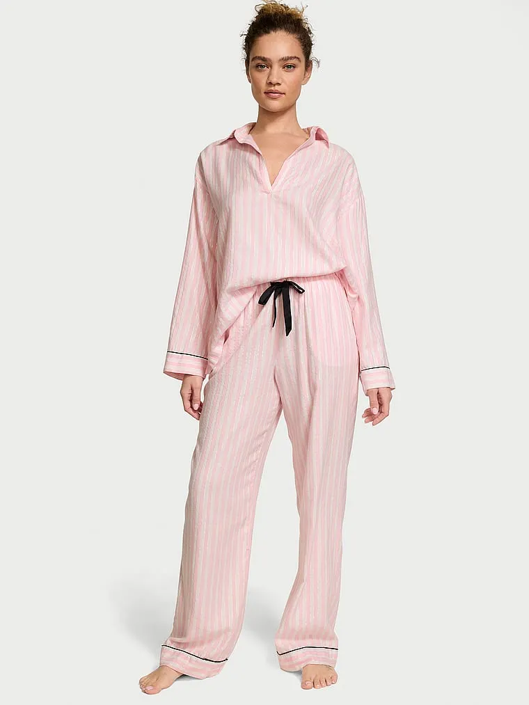 Flannel Popover Long Pajama Set