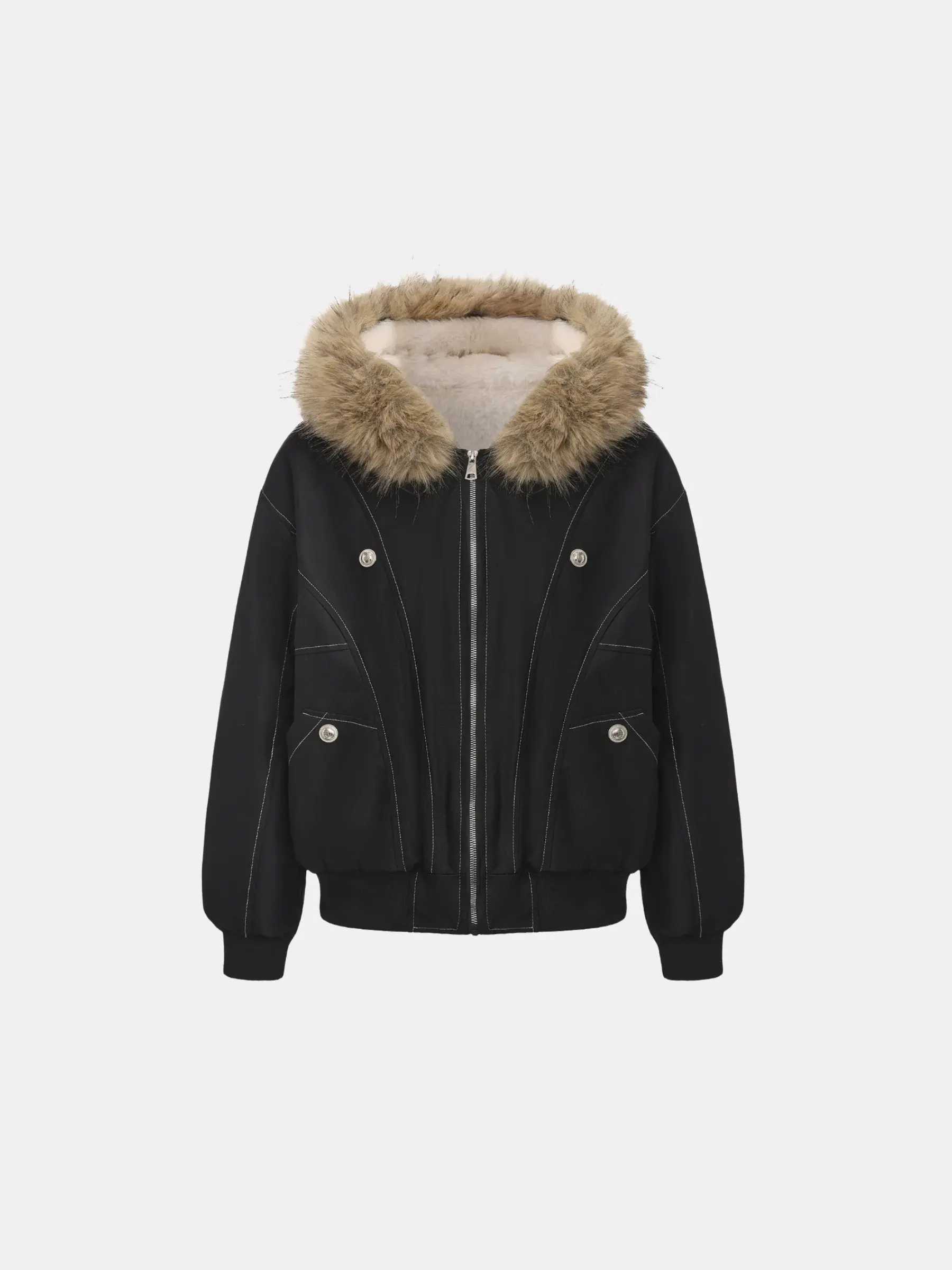 Faux Fur Lined And Trim Bomber Jacket