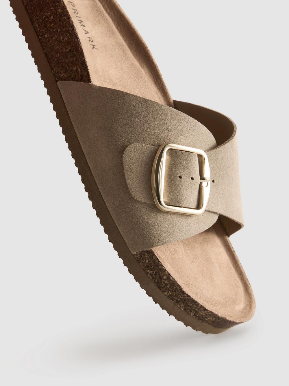 Buckle Strap Mule Sandals - Taupe