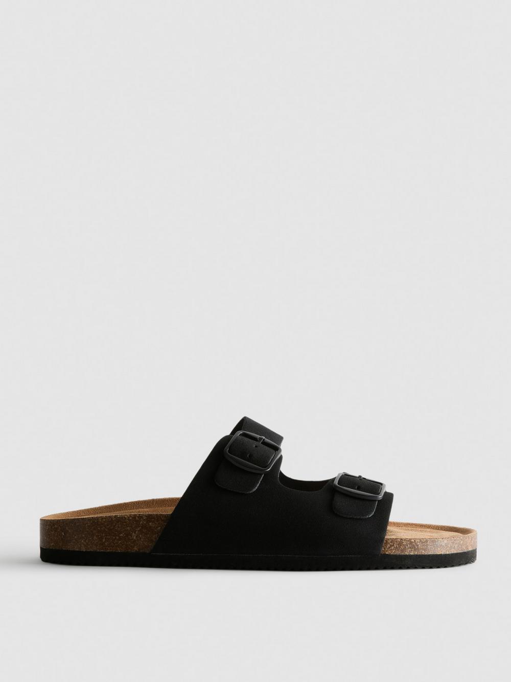 Double Buckle-Strap Mule Sandals - Black