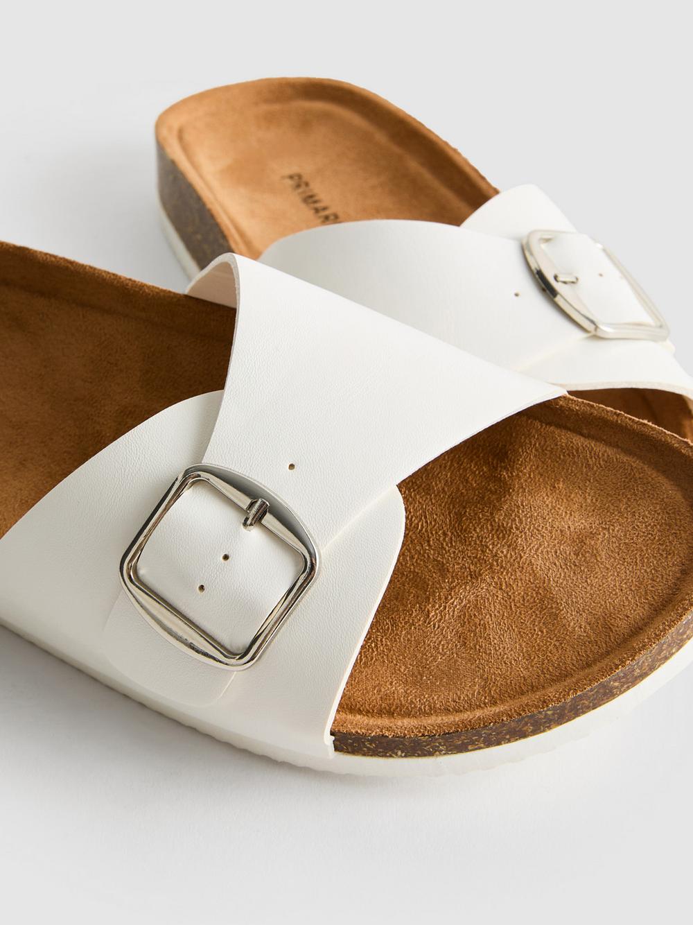 Buckle Strap Mule Sandals - White