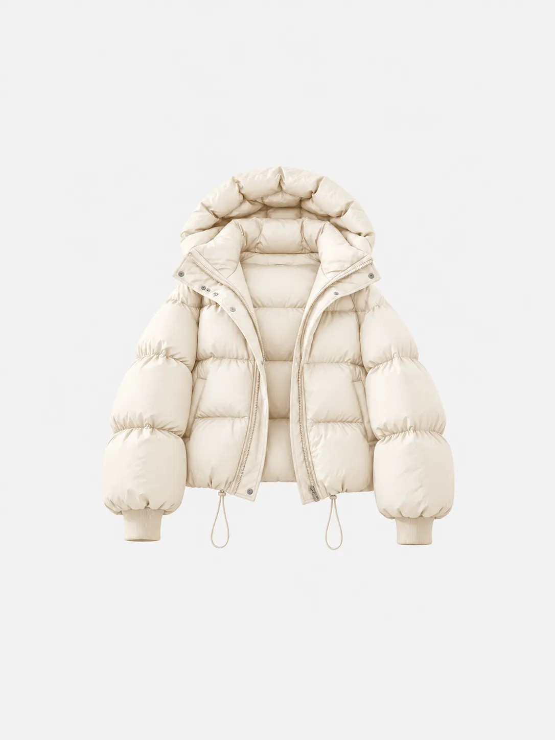 Ivory Cropped Volume Hooded Puffer Jacket