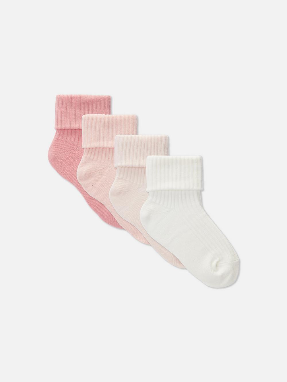 4-Pack Cuffed Baby Ankle Socks - Pink