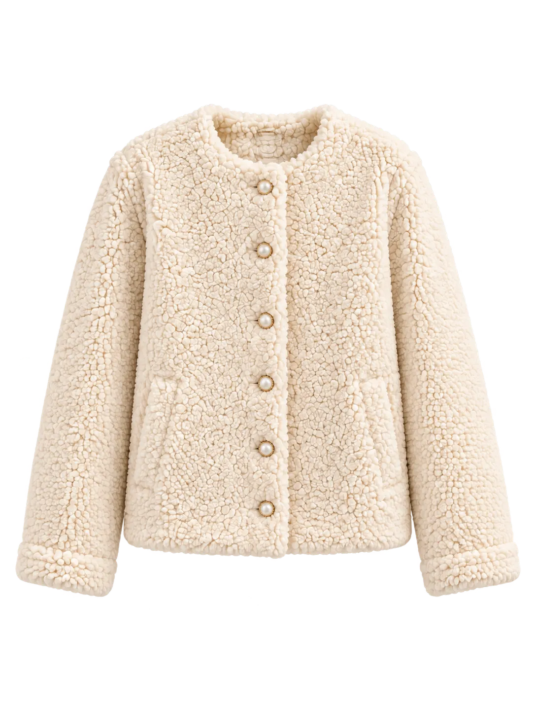 Pearl-Button Teddy Boucle Jacket
