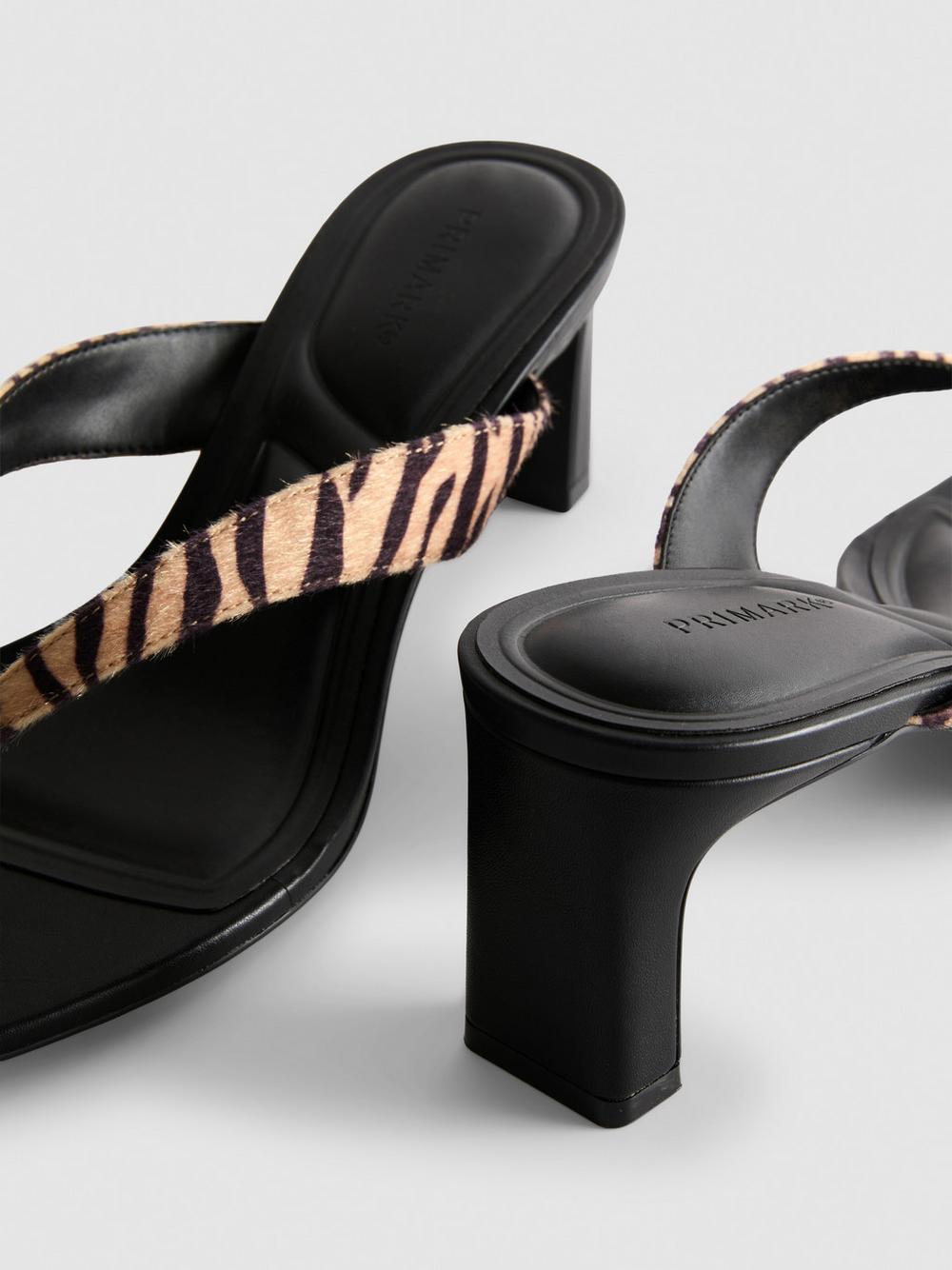 Animal Pattern Toe Post Heeled Mules - Multi