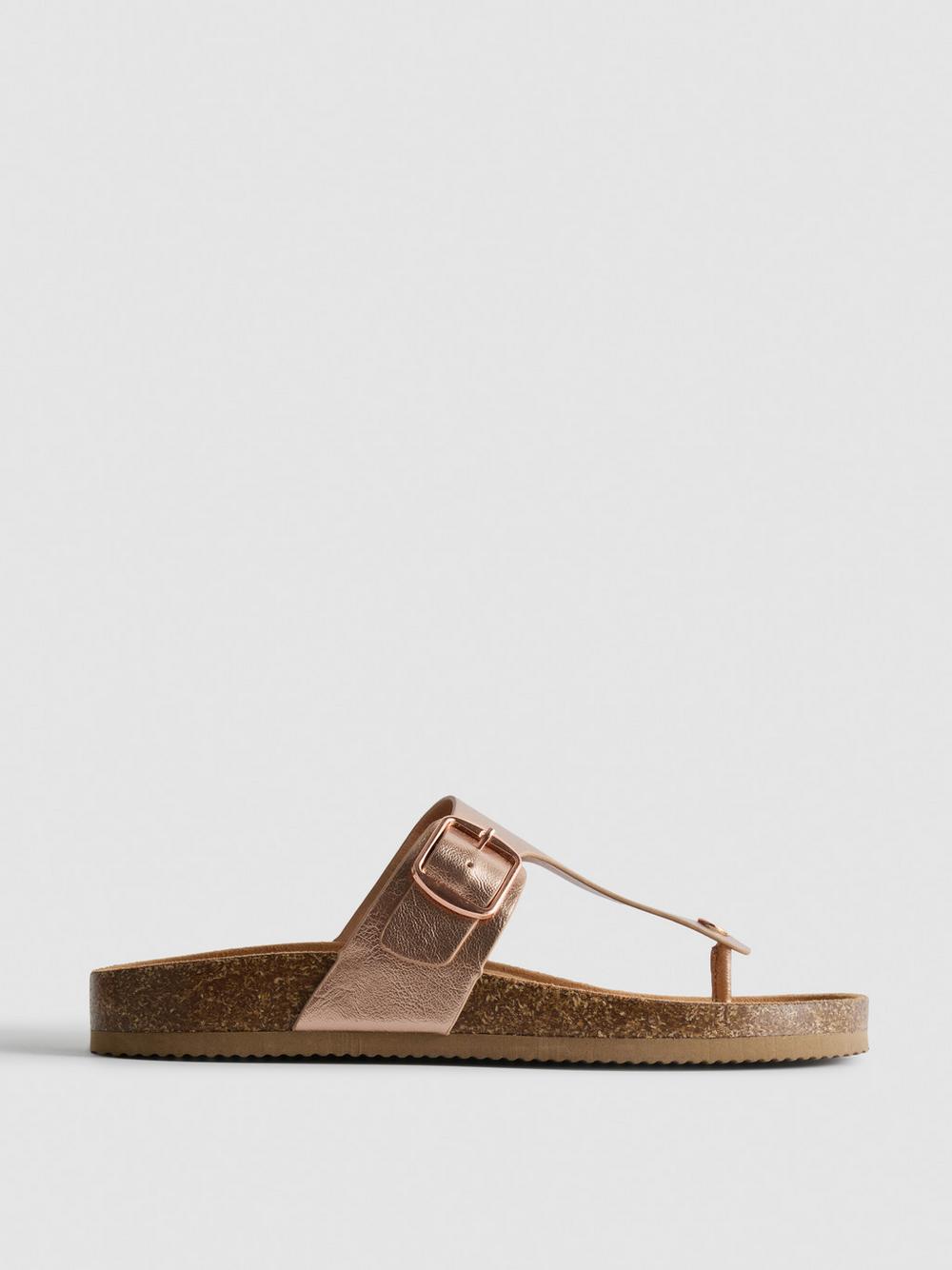 T-Bar Buckle Toe Post Sandals - Bronze