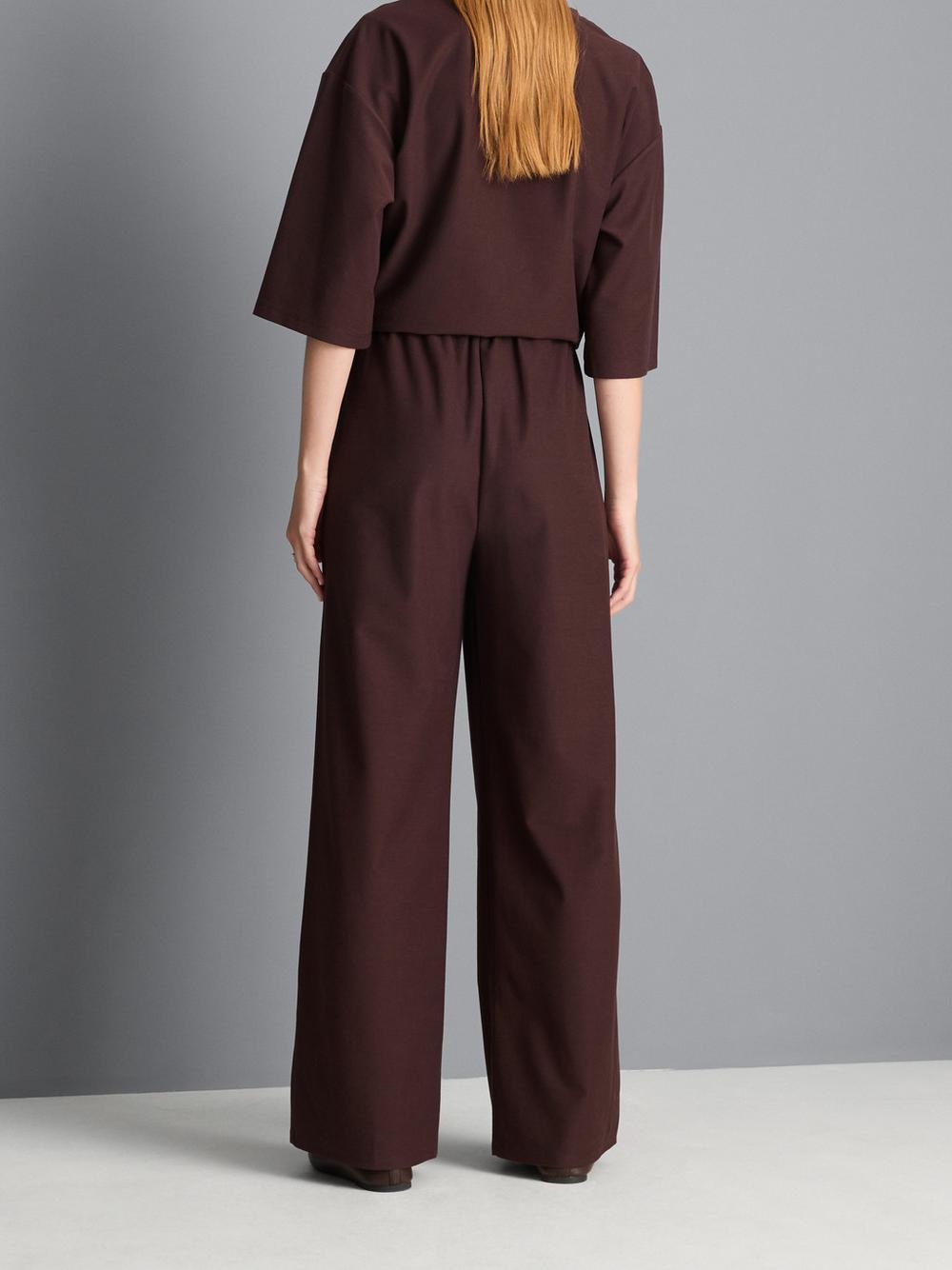 Cotton Blend Wide Leg Drawstring Pants - Brown