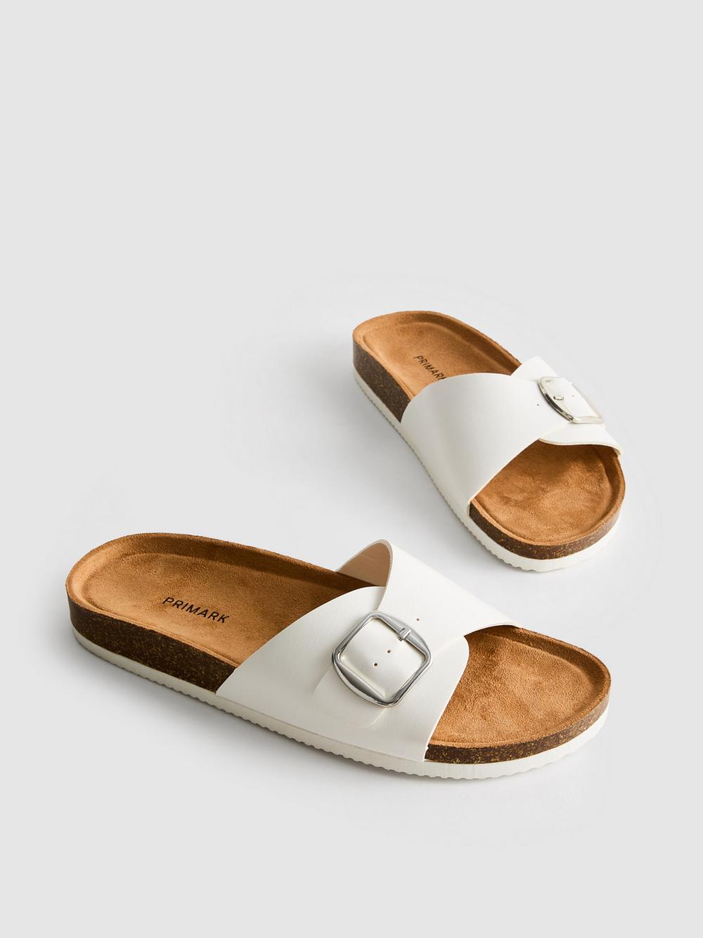Buckle Strap Mule Sandals - White